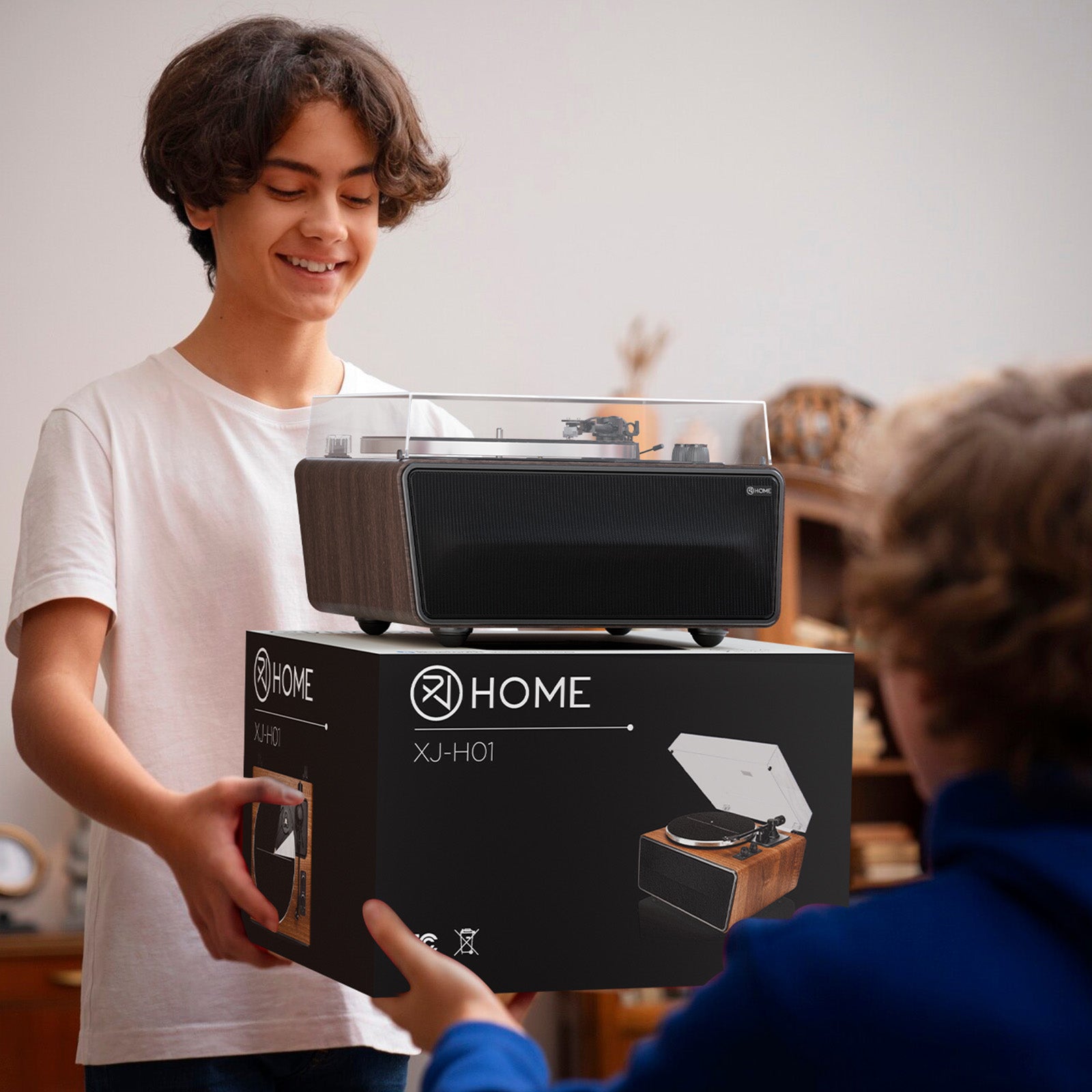 All in One Vinyl Record Player,Bluetooth Turntable Built in 4 Stereo Speakers Phono Preamp,High Fidelity Turntables for Vinyl Records with Magnetic Cartridge AT-3600L MM,Belt Drive 2-Speed,33/45 RPM XJ-HOME