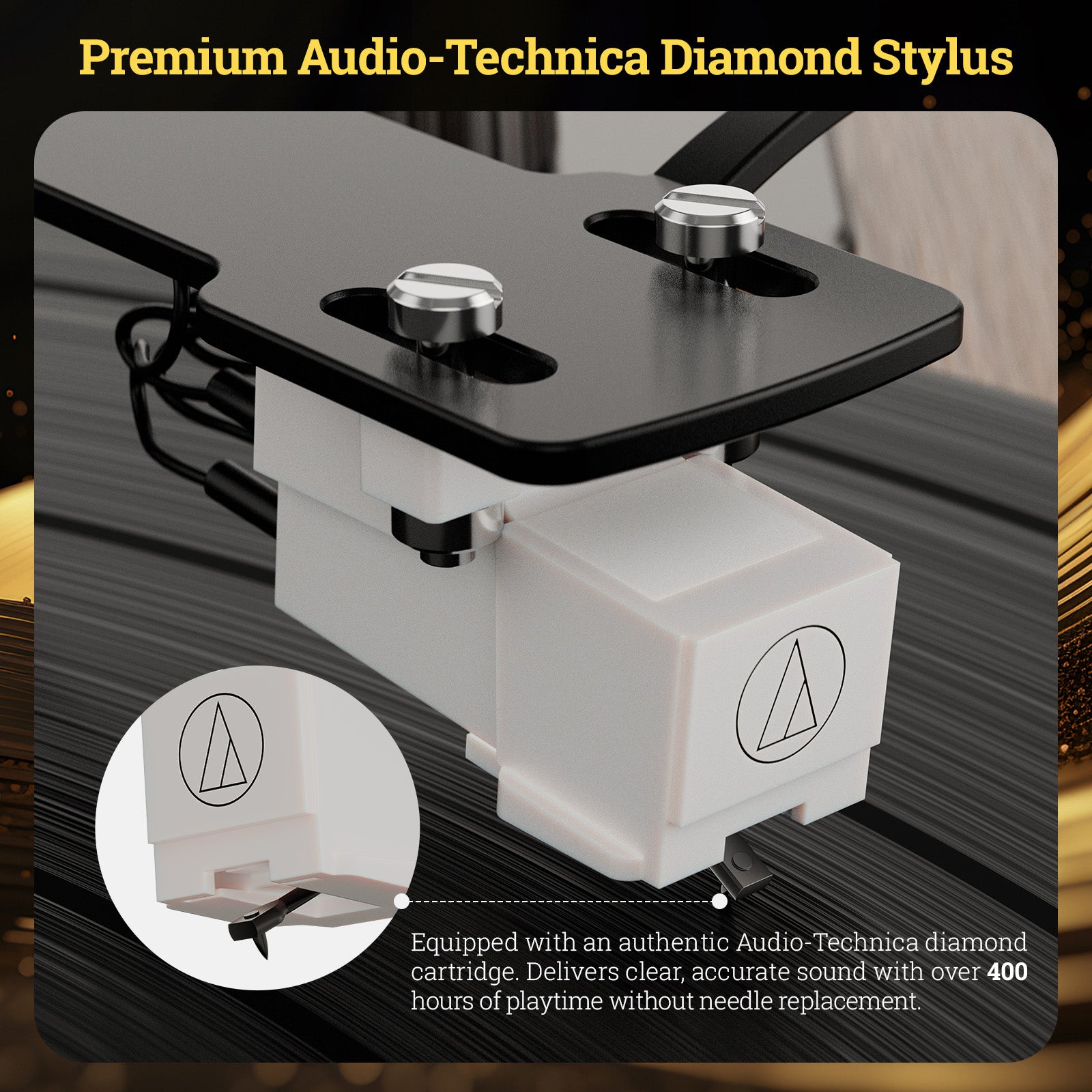 XJ-HOME Vinyl Record Player with Treble/Bass Speakers,Bluetooth HiFi Turntable with Magnetic Cartridge AT-3600L(MM),Phono Preamp,33/45 RPM Belt Drive 2-Speed,AUX in/RCA Out