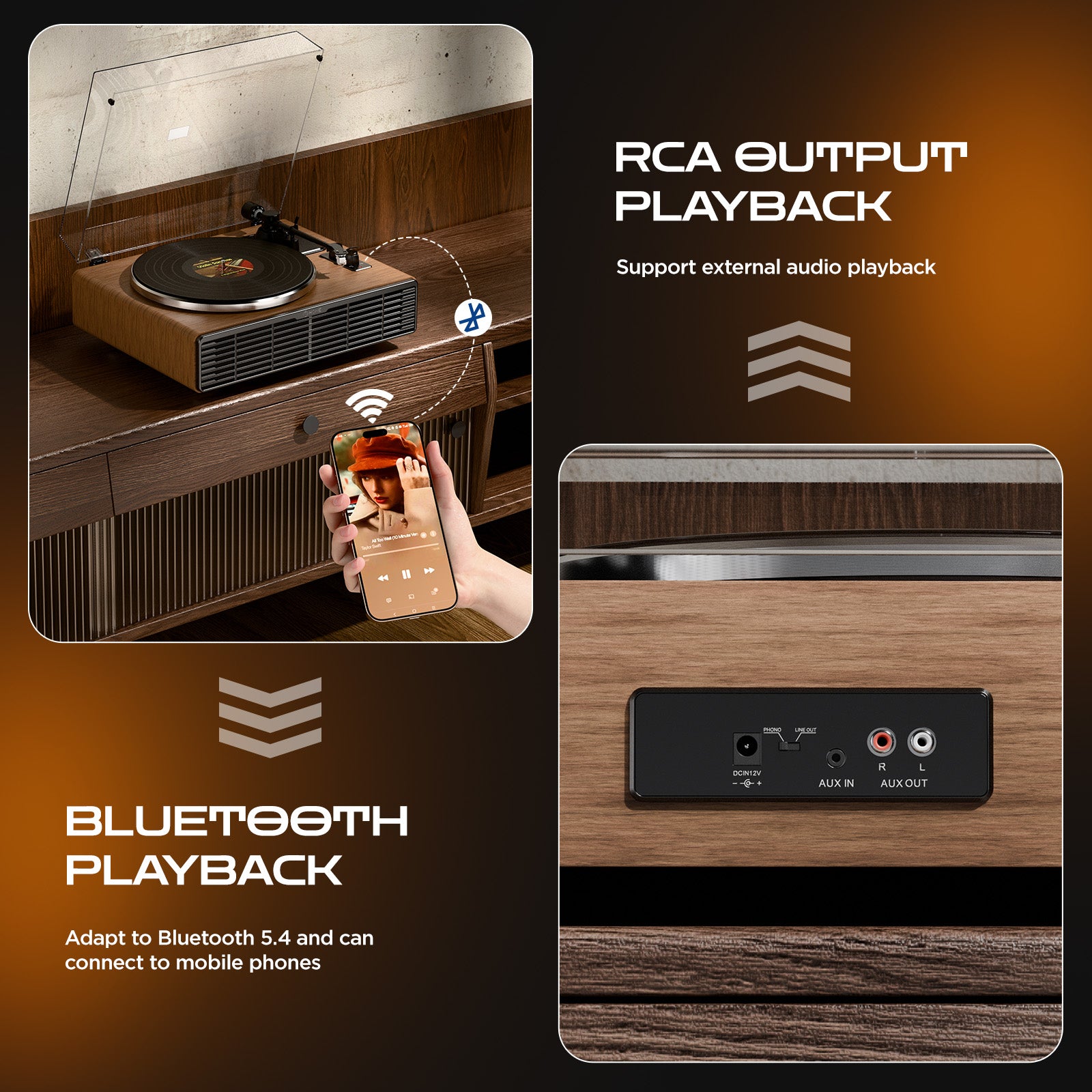 Vinyl Record Player, All-in-one Record Player with Built-in Speakers, Bluetooth Turntable for High Fidelity Sound, Aux-in Functionality, 2 Speed, for Sound Enjoyment and Home Decor