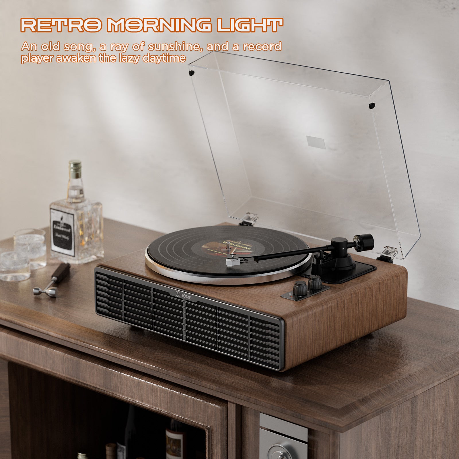 Vinyl Record Player, All-in-one Record Player with Built-in Speakers, Bluetooth Turntable for High Fidelity Sound, Aux-in Functionality, 2 Speed, for Sound Enjoyment and Home Decor