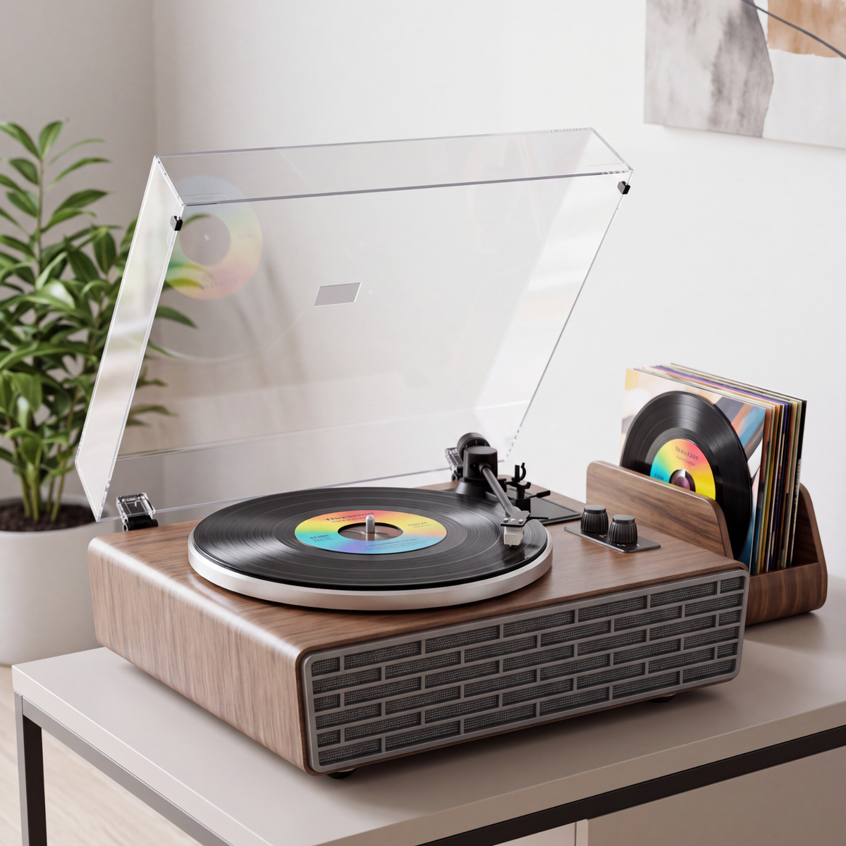 XJ-H02 all-in-one record player with built-in speakers