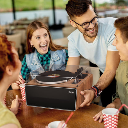 XJ-HOME All-in-One Vinyl Record Player（Yellow Walnut Wood）