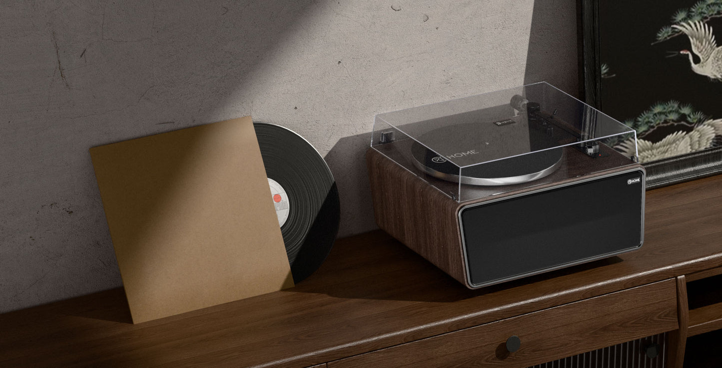 XJ-HOME All-in-One Vinyl Record Player（Black Walnut Wood）