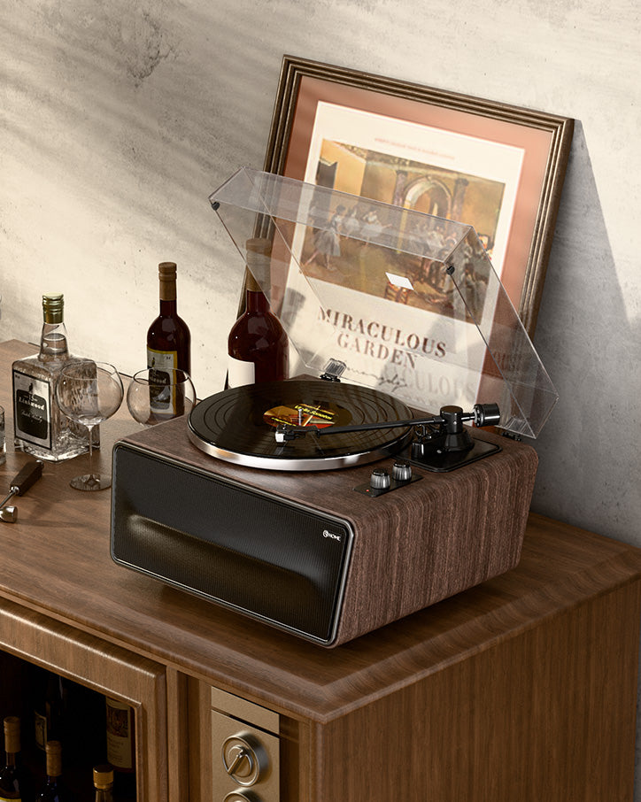 XJ-HOME All-in-One Vinyl Record Player（Black Walnut Wood）