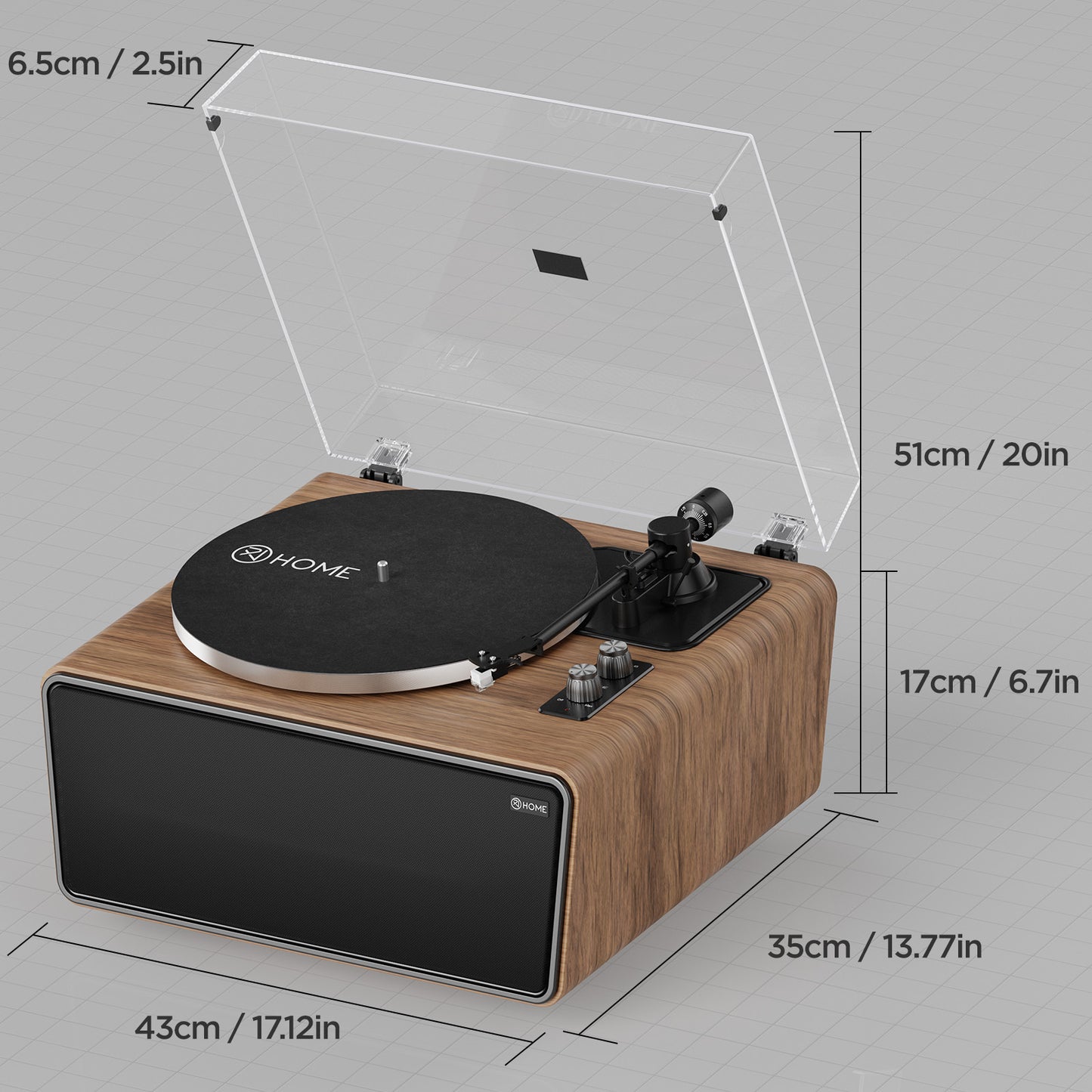 XJ-HOME All-in-One Vinyl Record Player（Yellow Walnut Wood）