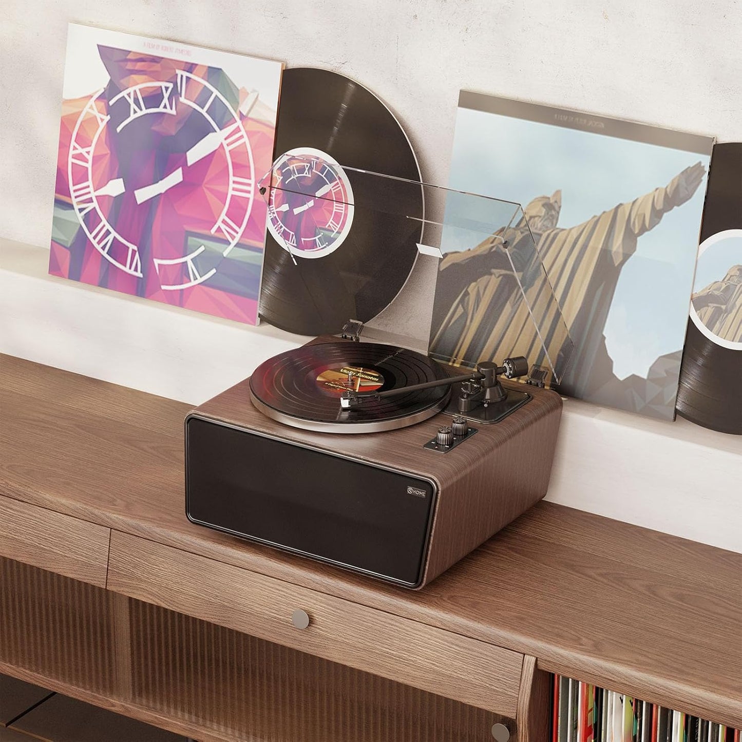 XJ-HOME All-in-One Vinyl Record Player（Black Walnut Wood）
