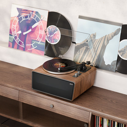XJ-HOME All-in-One Vinyl Record Player（Yellow Walnut Wood）