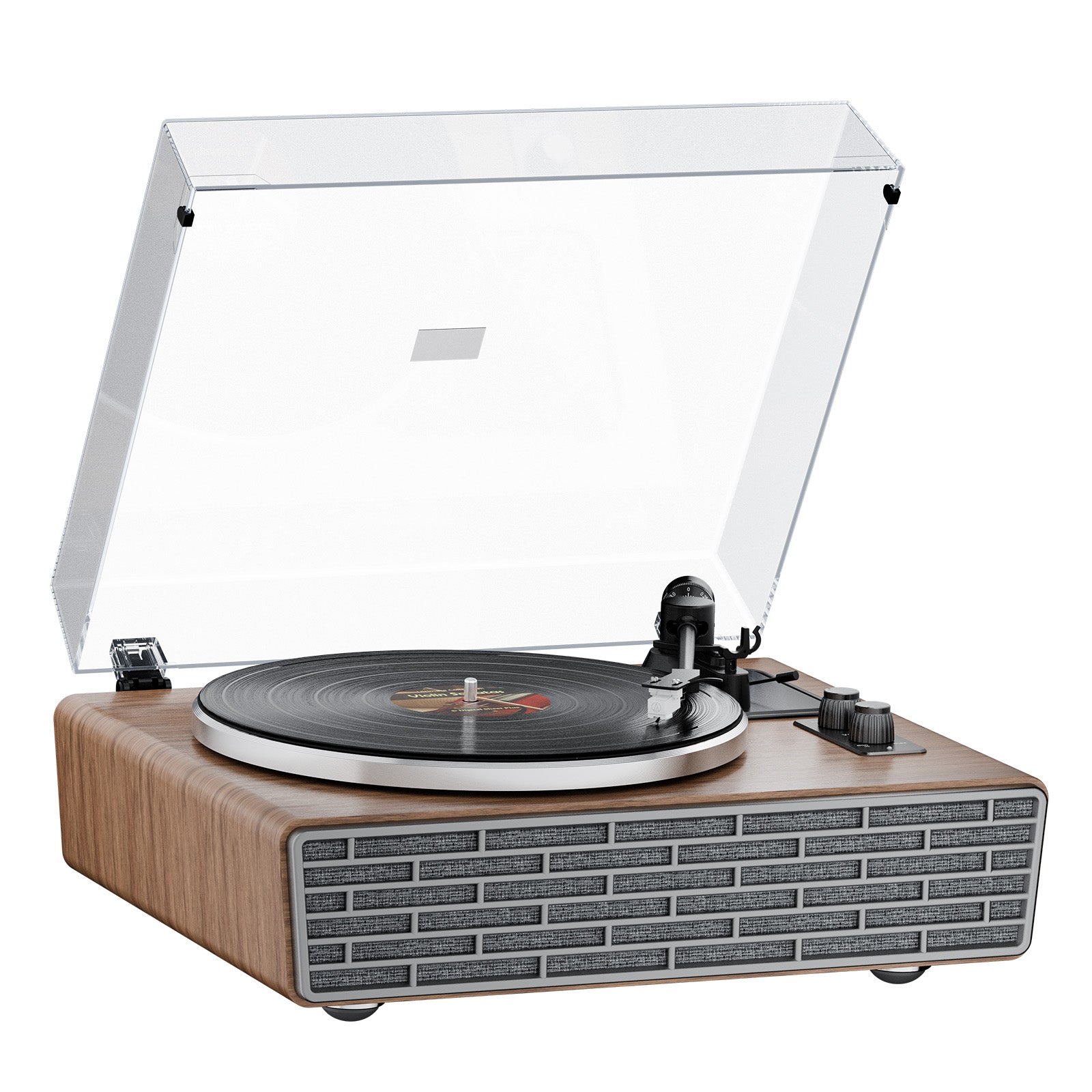 XJ-HOME Vinyl Record Player with Treble/Bass Speakers,AUX in/RCA out,Auto Off
