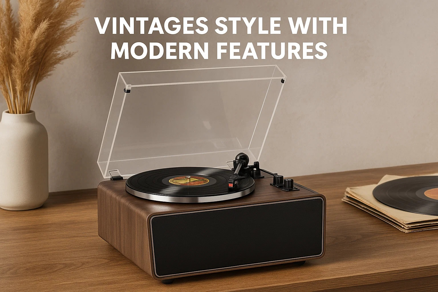 XJ-HOME All-in-One Vinyl Record Player（Black Walnut Wood）