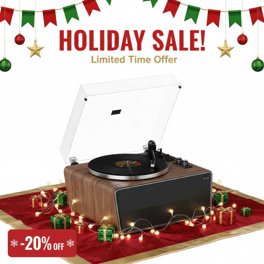 All in One Vinyl Record Player,Bluetooth Turntable Built in 4 Stereo Speakers Phono Preamp,High Fidelity Turntables for Vinyl Records with Magnetic Cartridge AT-3600L MM,Belt Drive 2-Speed,33/45 RPM XJ-HOME